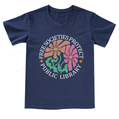 Pagewings Free Societies Protect Public Library V-neck T-shirt