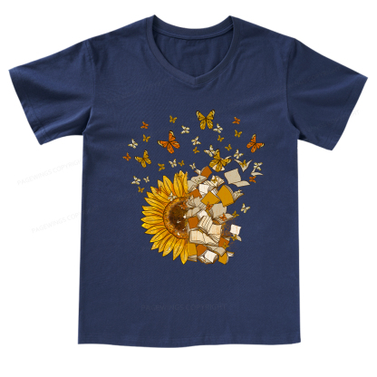 Pagewings Sunflower And Book Harmony V-neck T-shirt