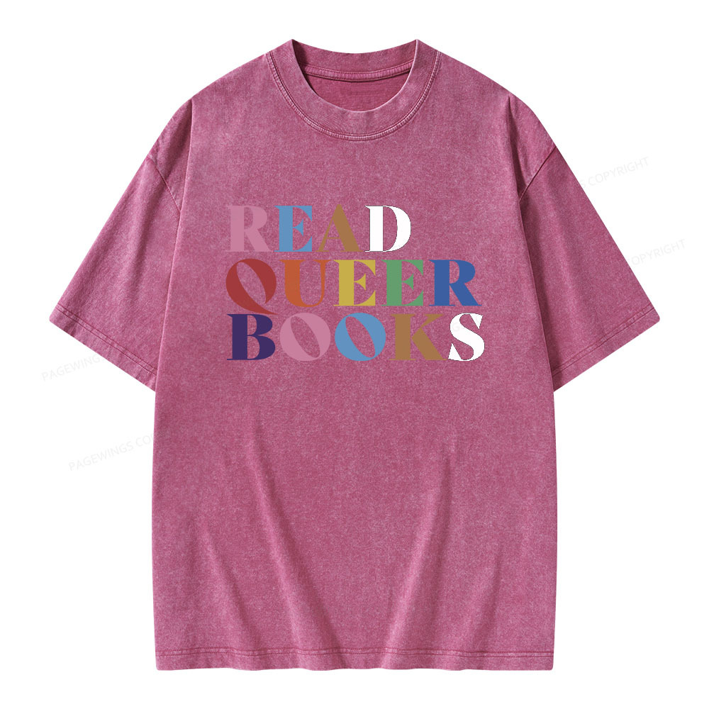 Pagewings Read Queer Books Unisex Washed T-shirt