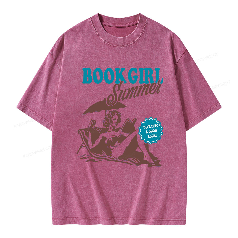 Pagewings Book Girl Summer Unisex Washed T-shirt