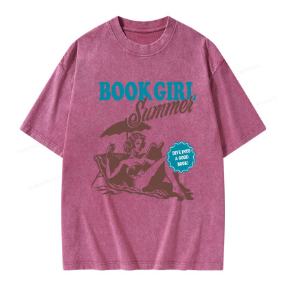 Pagewings Book Girl Summer Unisex Washed T-shirt
