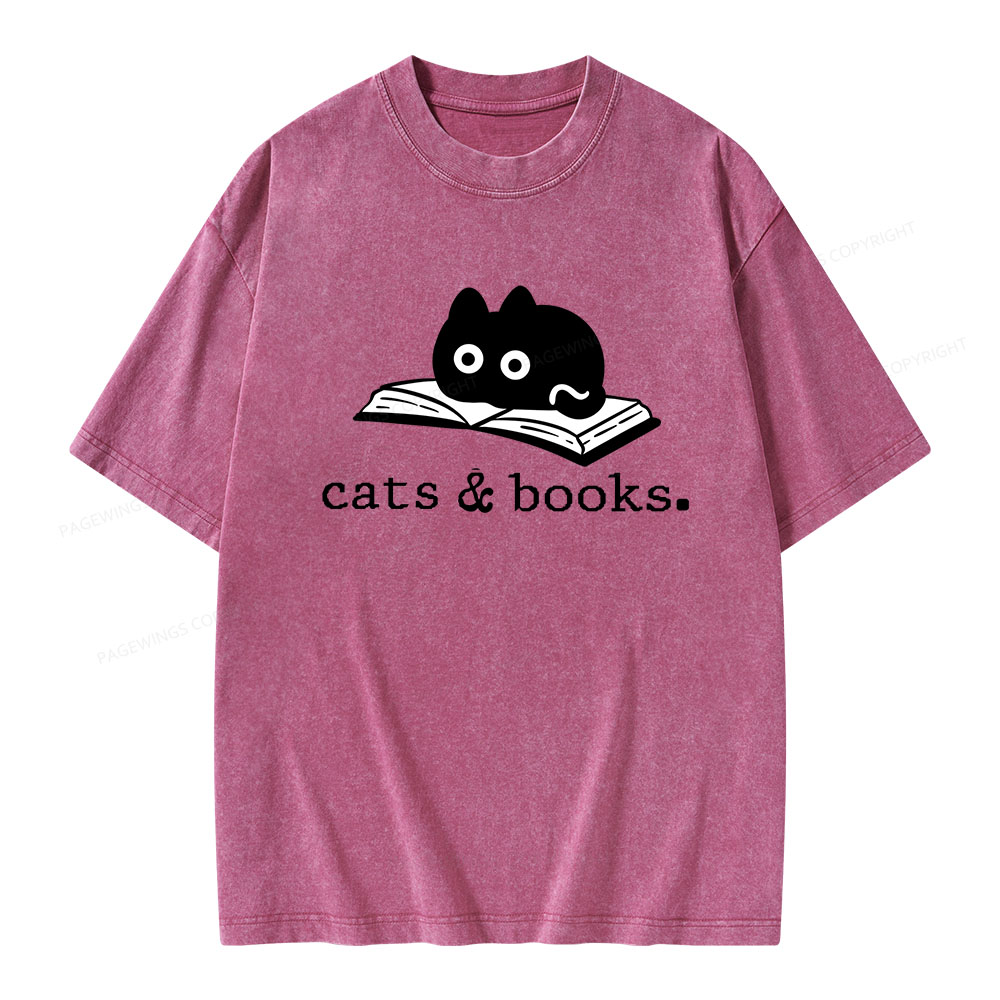 Pagewings Cats and Books Unisex Washed T-shirt