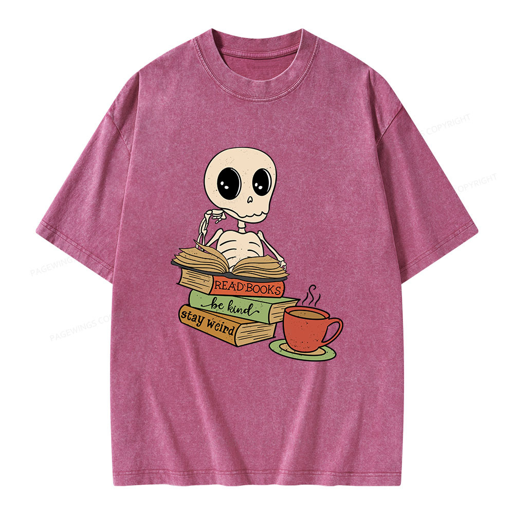 Pagewings Read Books Be Kind Stay Weird Unisex Washed T-shirt