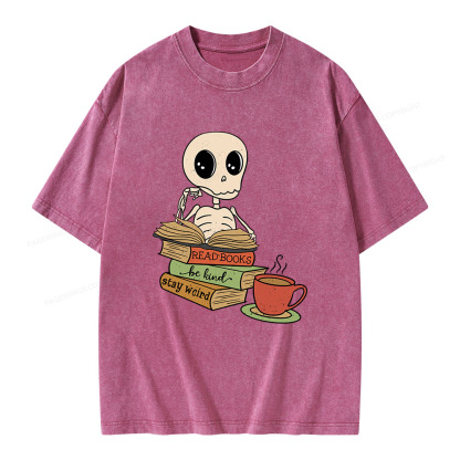 Pagewings Read Books Be Kind Stay Weird Unisex Washed T-shirt