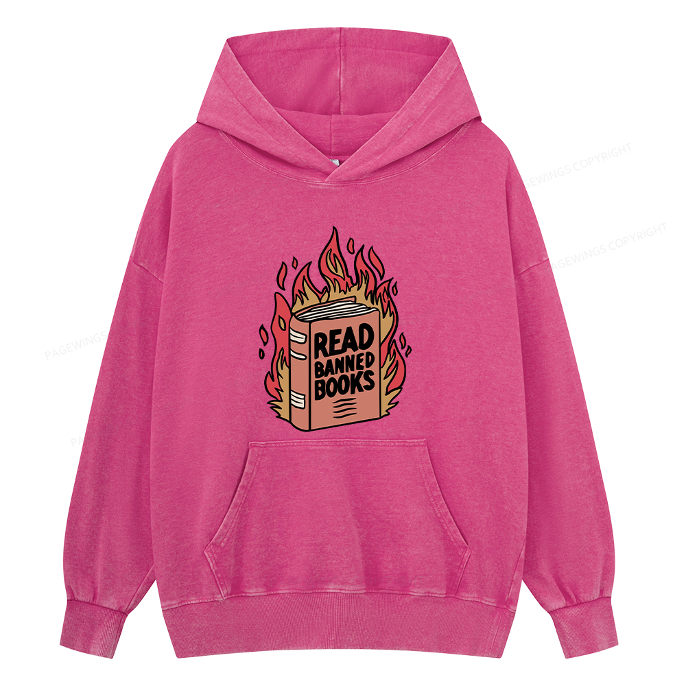 Pagewing Read Banned Books Shirt Unisex Washed Hoodie
