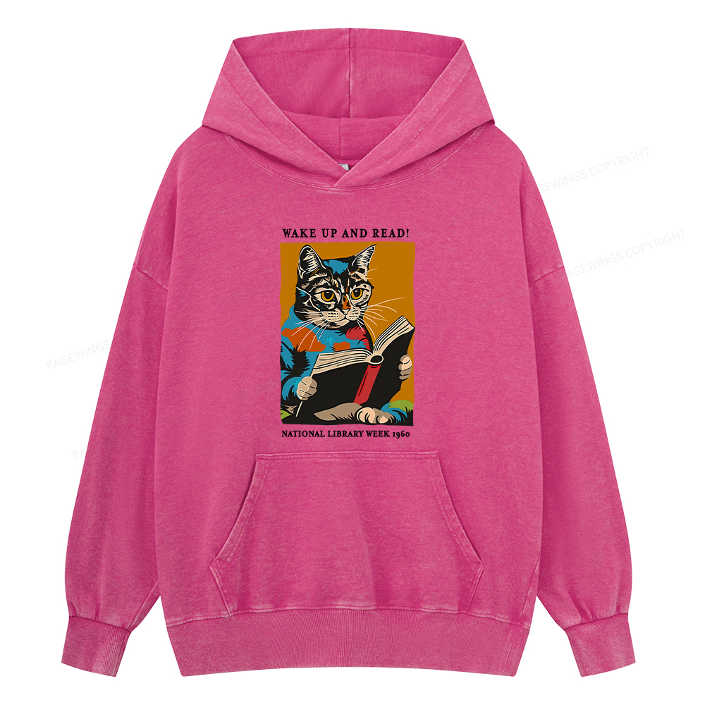 Pagewing Cat Reading Poster Unisex Washed Hoodie