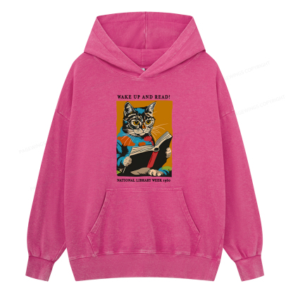 Pagewing Cat Reading Poster Unisex Washed Hoodie