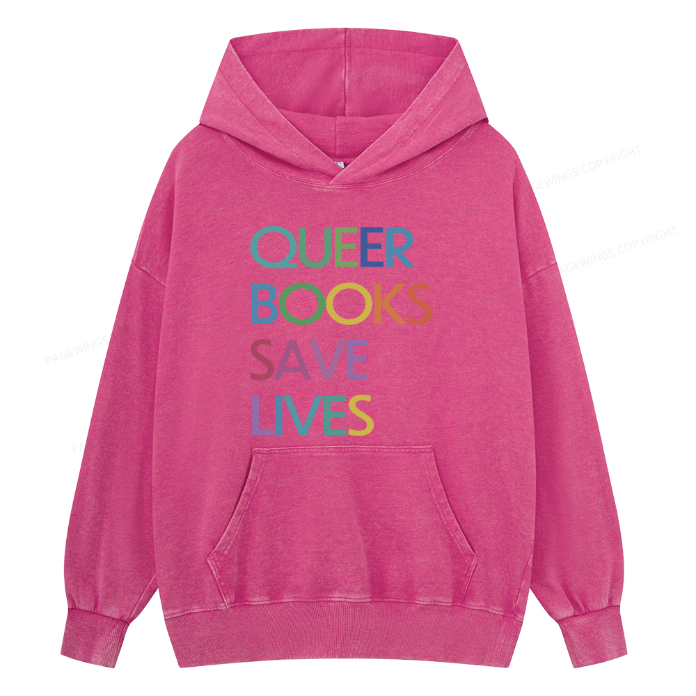 Pagewing Queer Books Save Lives Unisex Washed Hoodie