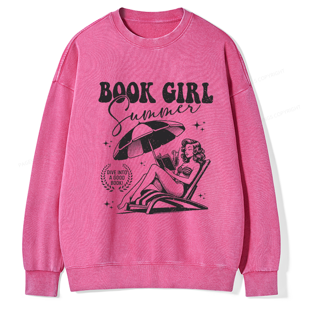 Pagewings Book Girl Summer Unisex Washed Sweatshirt