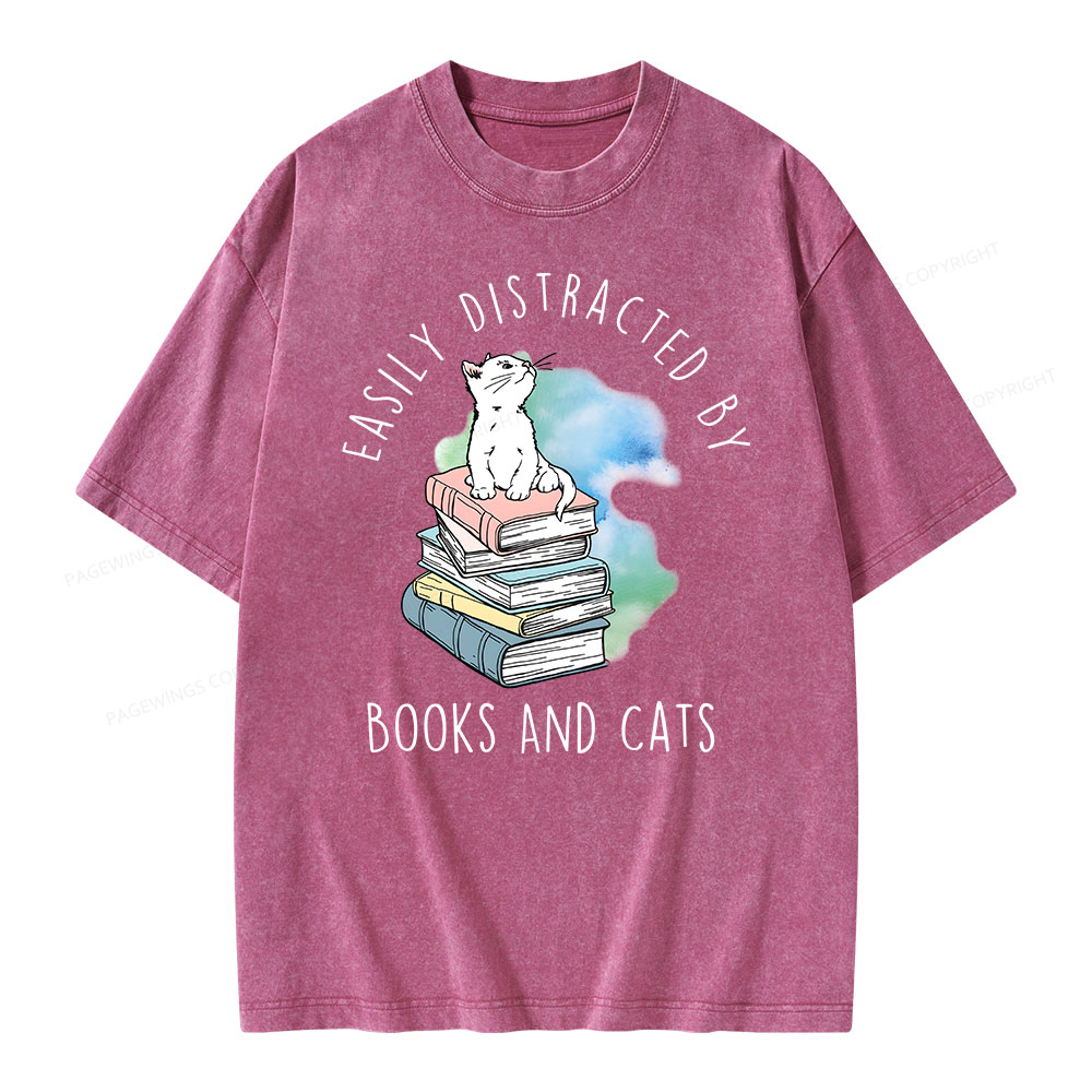 Pagewings Cute Cat On Top Book Stock Unisex Washed T-shirt