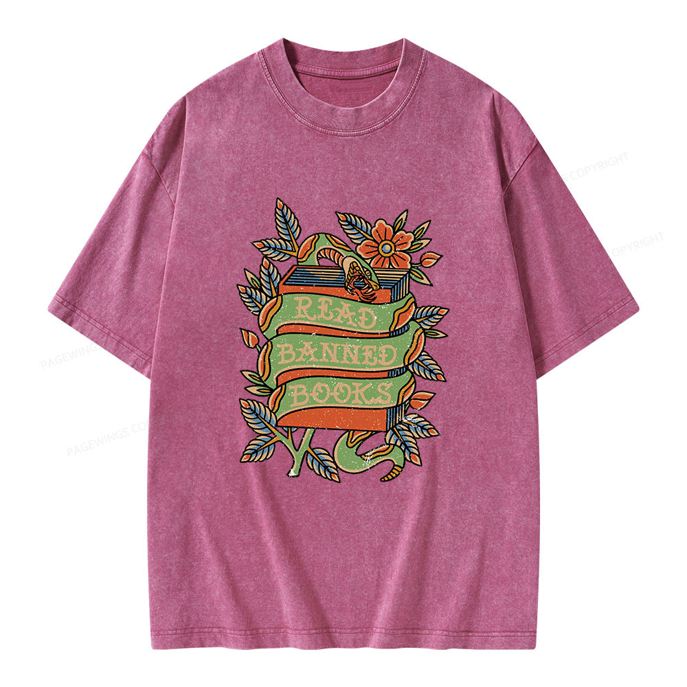 Pagewings Read Banned Books Unisex Washed T-shirt