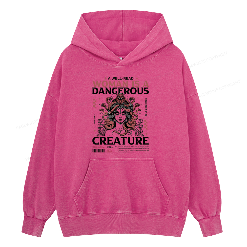 Pagewing A Well-Read Woman is A Dangerous Creature Unisex Washed Hoodie