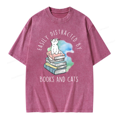 Pagewings Cute Cat On Top Book Stock Unisex Washed T-shirt