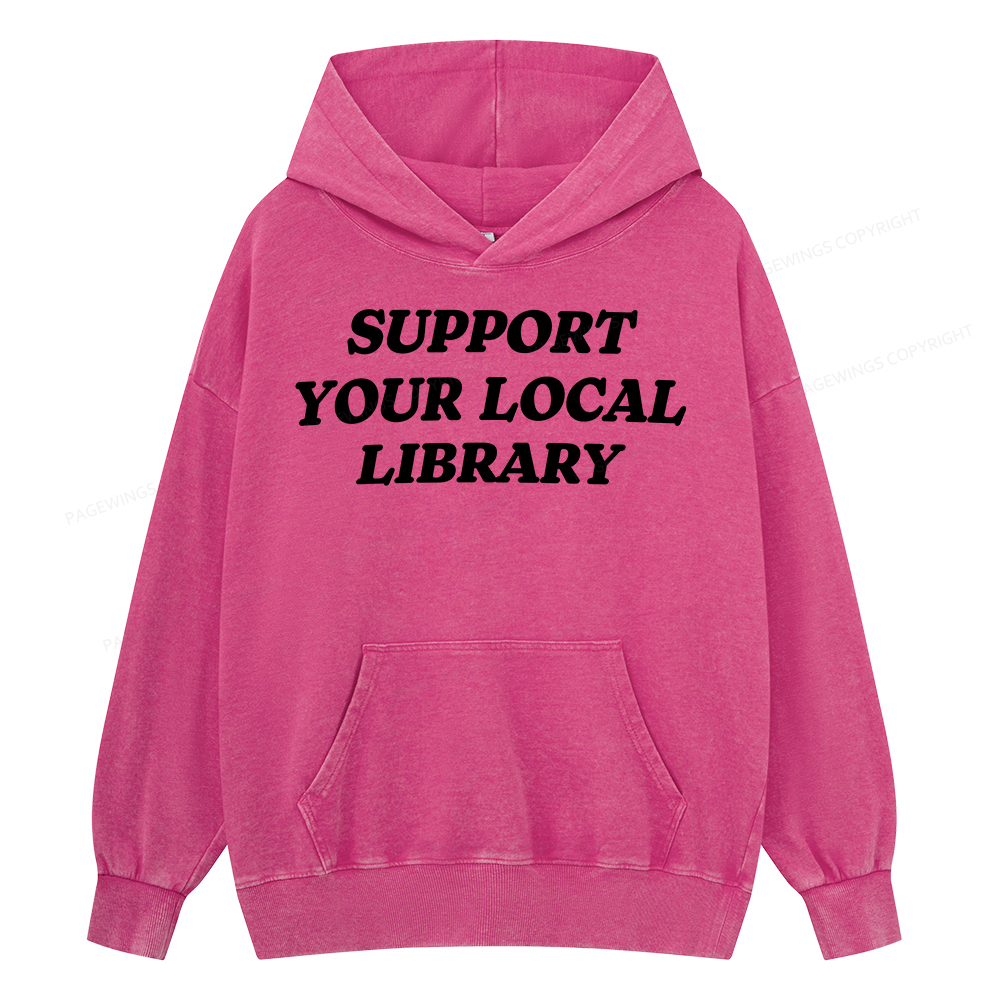 Pagewing Support Your Local Library Unisex Washed Hoodie