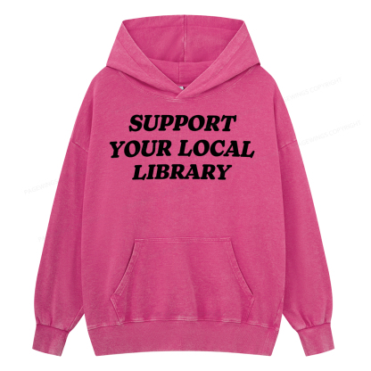 Pagewing Support Your Local Library Unisex Washed Hoodie