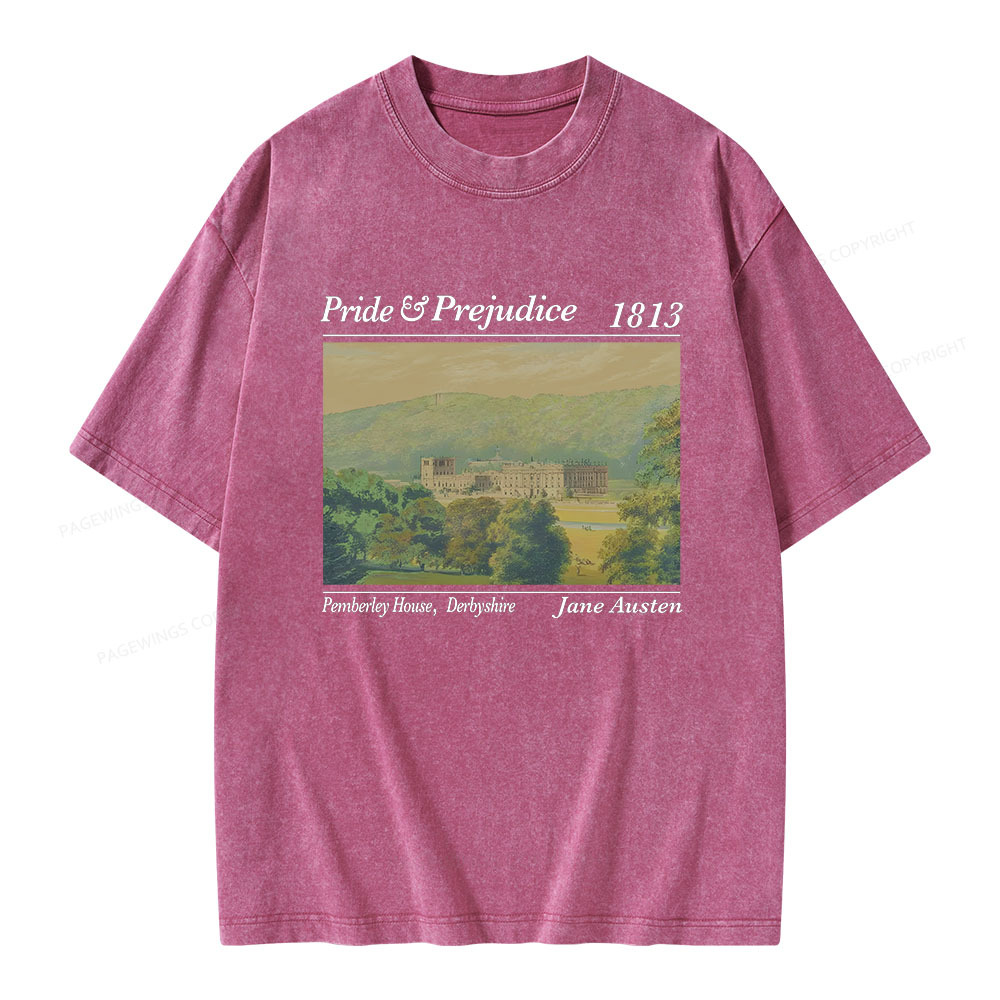 Pagewings Pride and Prejudice Pemberley House  Unisex Washed T-shirt