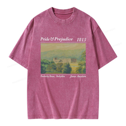 Pagewings Pride and Prejudice Pemberley House  Unisex Washed T-shirt