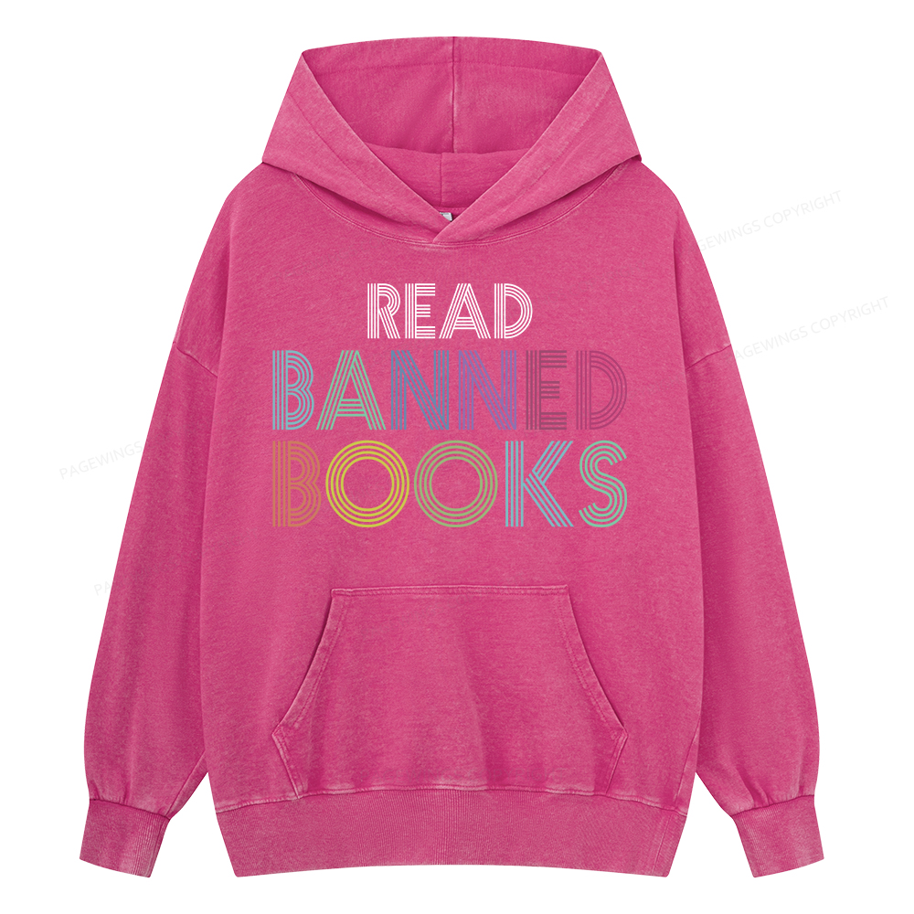 Pagewing Read Banned Books Shirt, Social Justice Gift Unisex Washed Hoodie