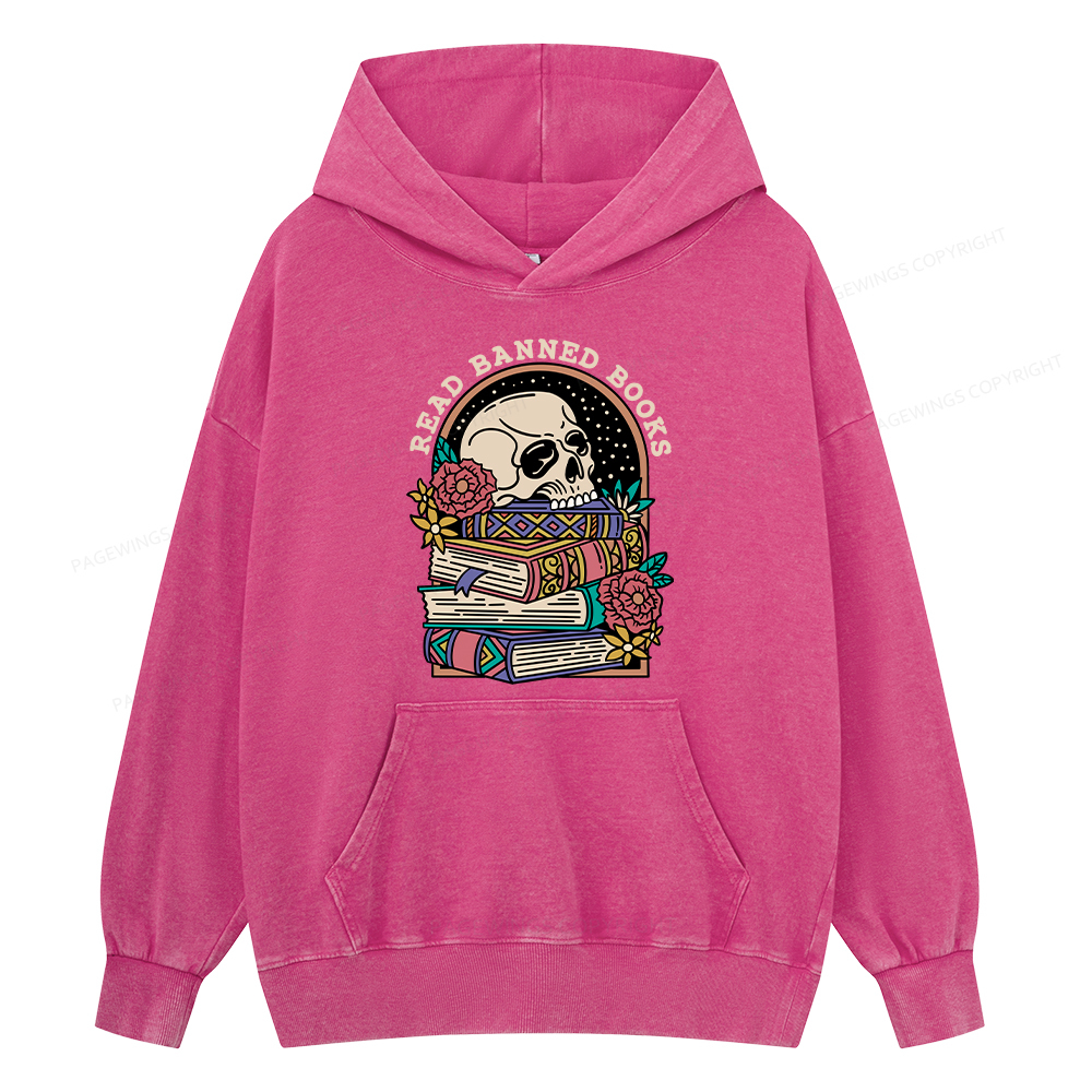 Pagewing Read Banned Book Floral Unisex Washed Hoodie