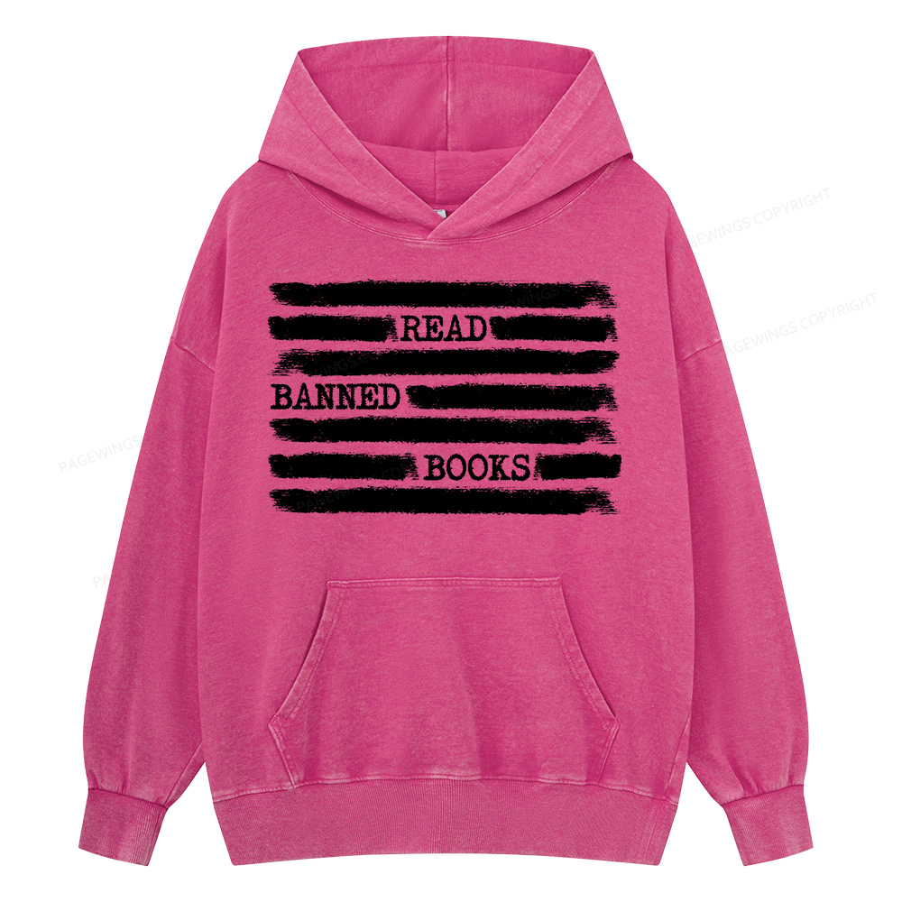 Pagewing Read Banned Books Bookworm Librarian Unisex Washed Hoodie