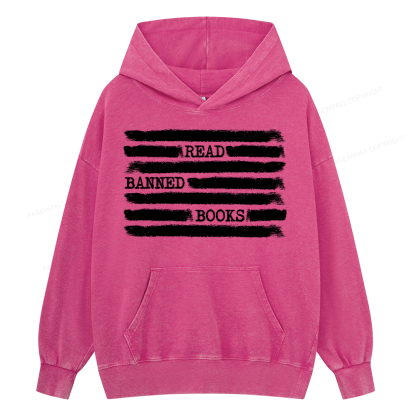 Pagewing Read Banned Books Bookworm Librarian Unisex Washed Hoodie