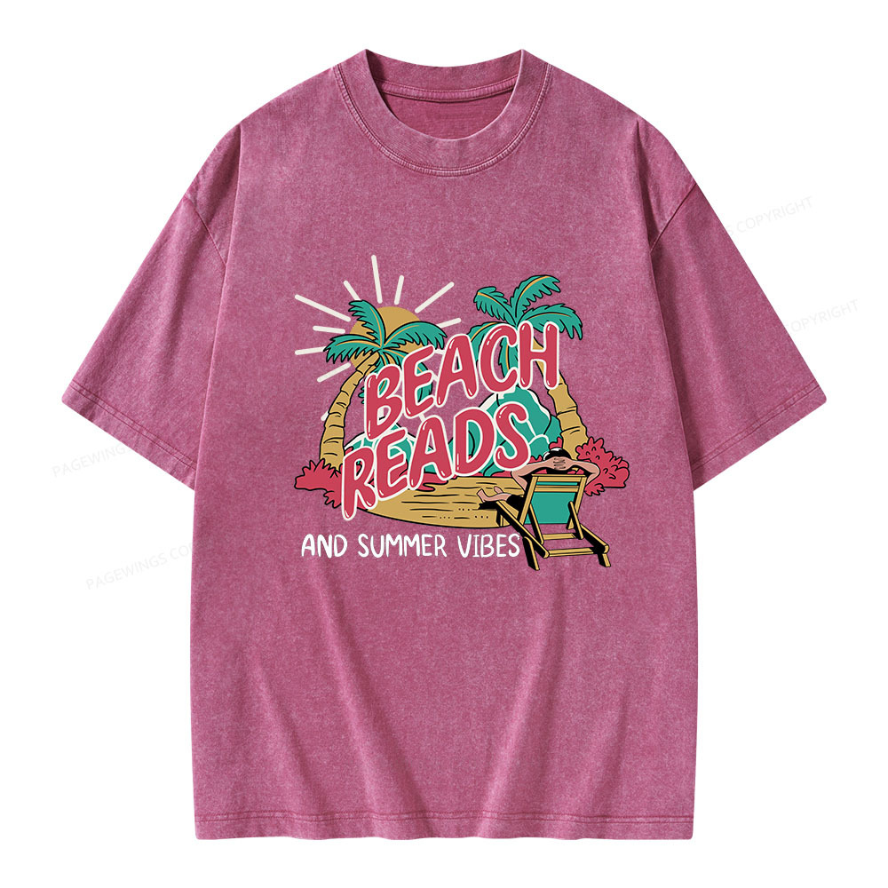 Pagewings Beach Reads And Summer Vibes Unisex Washed T-shirt