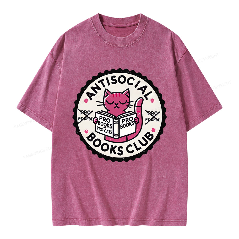 Pagewings Antisocial Books Club Unisex Washed T-shirt