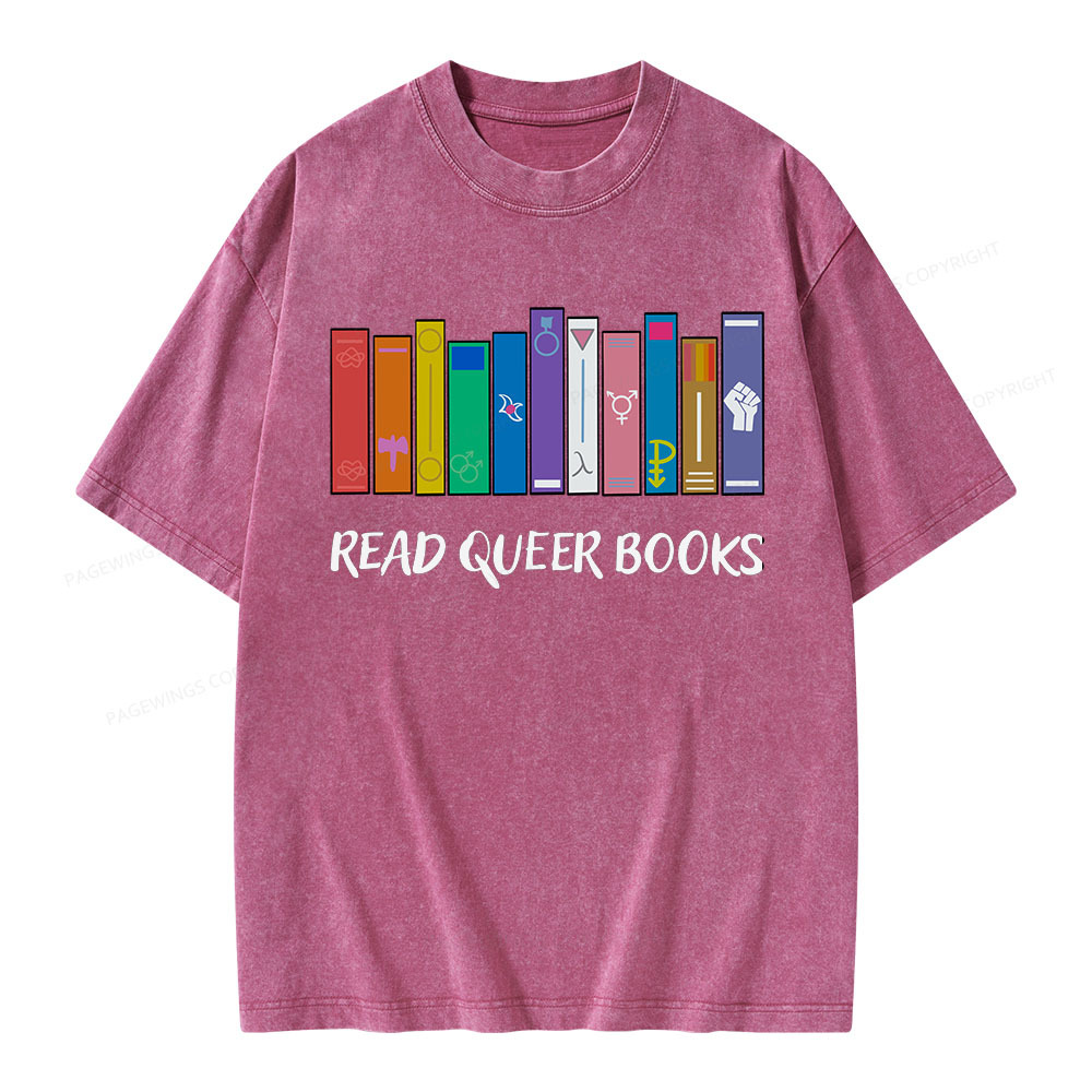 Pagewings Read Queer Books Unisex Washed T-shirt