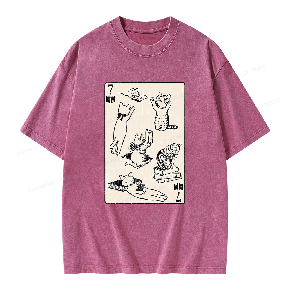 Pagewings Cats And Mouse Live In Peace With Books Unisex Washed T-shirt