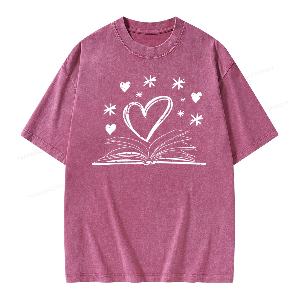 Pagewings Bookworm Librarian Valentines Day Book Unisex Washed T-shirt