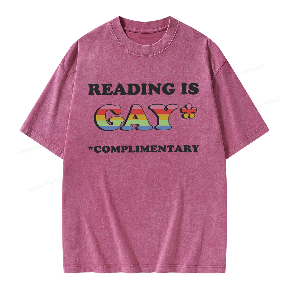 Pagewings Reading Is Gay Complimentary Unisex Washed T-shirt