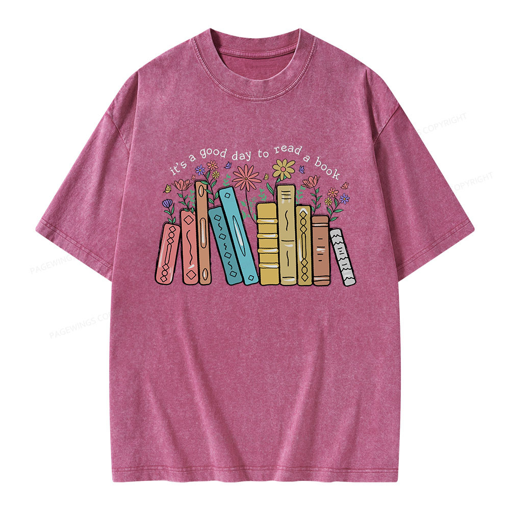 Pagewings It’s A Good Day To Read A Book Unisex Washed T-shirt