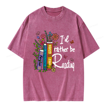 Pagewings I'd Rather Be Reading Unisex Washed T-shirt