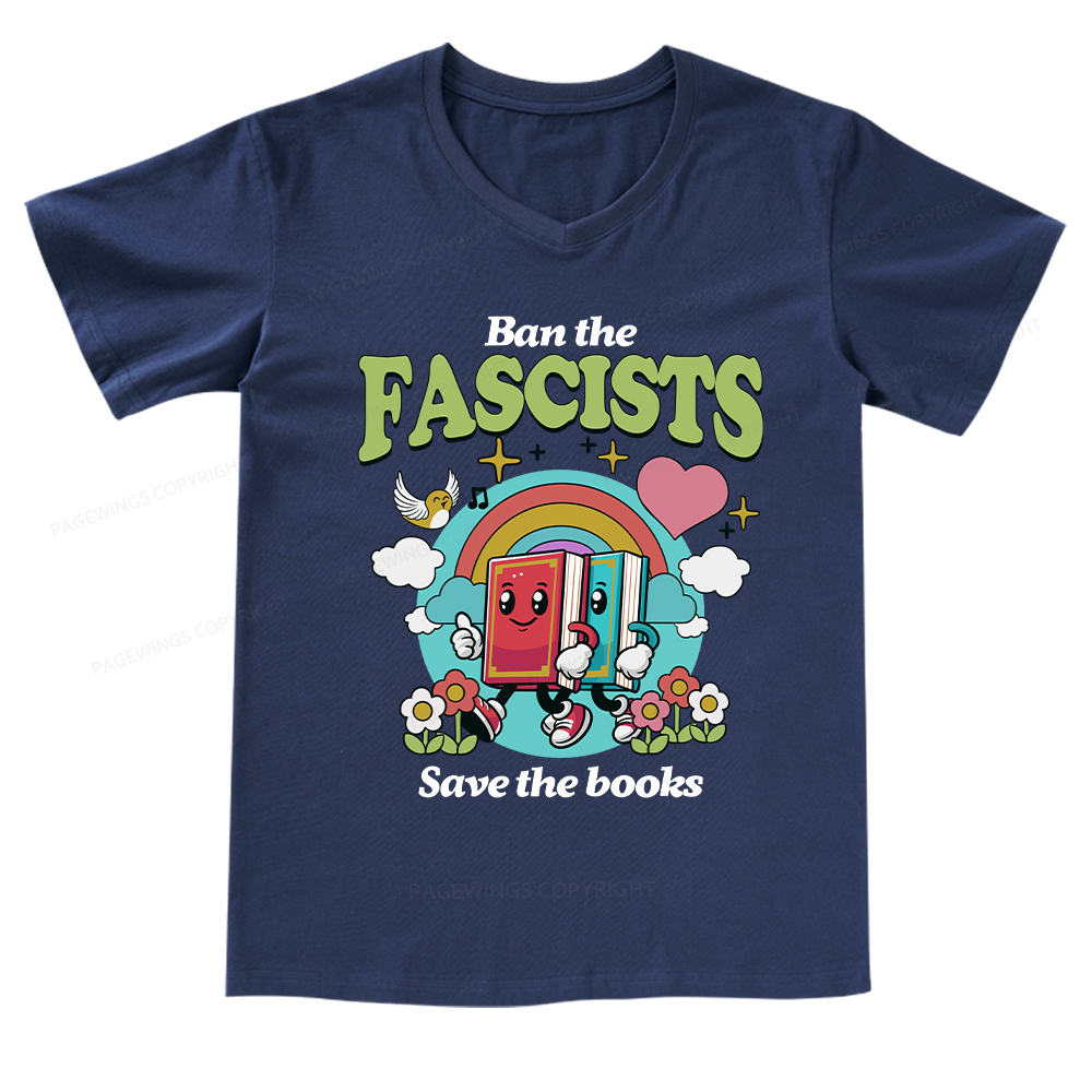 Pagewings Ban the Fascists Save the Books V-neck T-shirt