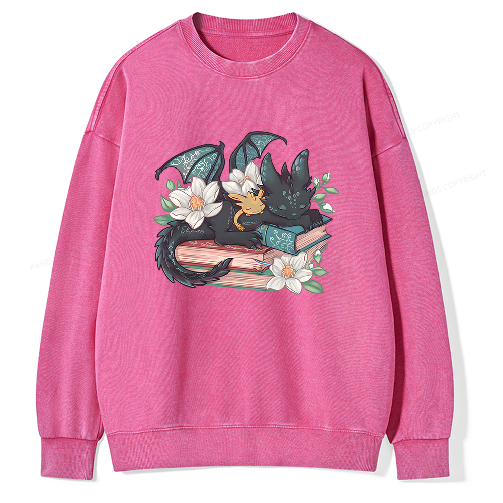 Pagewings Fantasy Book Dragon Unisex Washed Sweatshirt