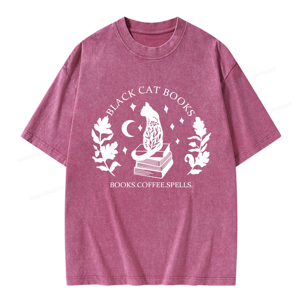 Pagewings Black Cat Books Unisex Washed T-shirt