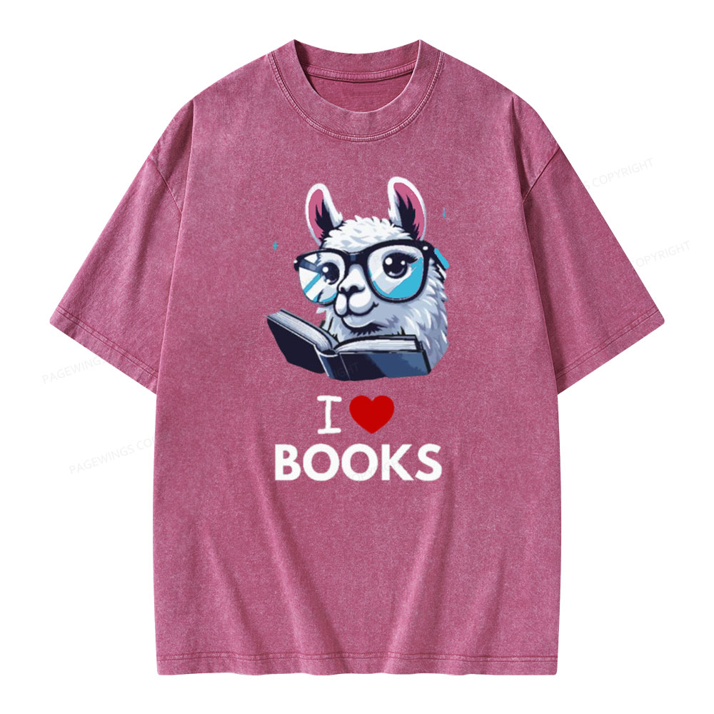 Pagewings  love Books Lama Reading Gift on Women’s Unisex Washed T-shirt