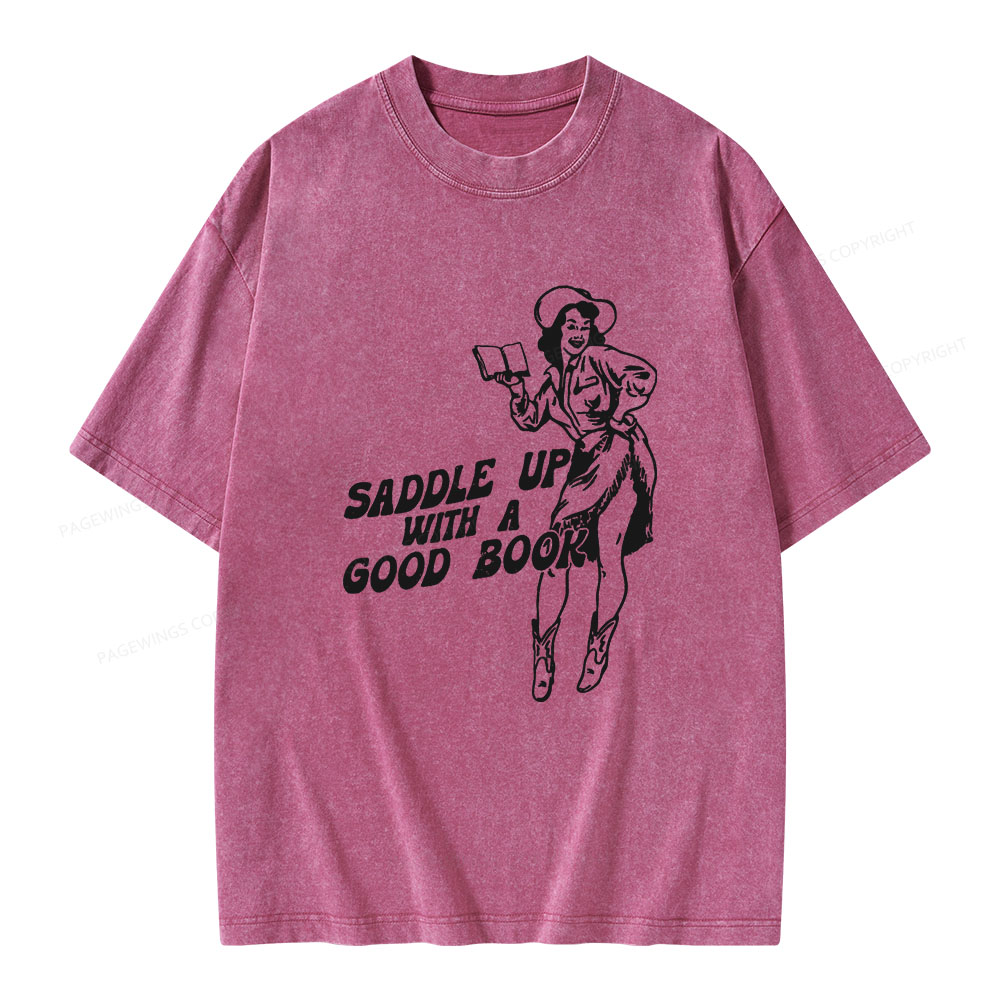 Pagewings Saddle Up With A Good Book Unisex Washed T-shirt