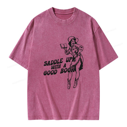Pagewings Saddle Up With A Good Book Unisex Washed T-shirt