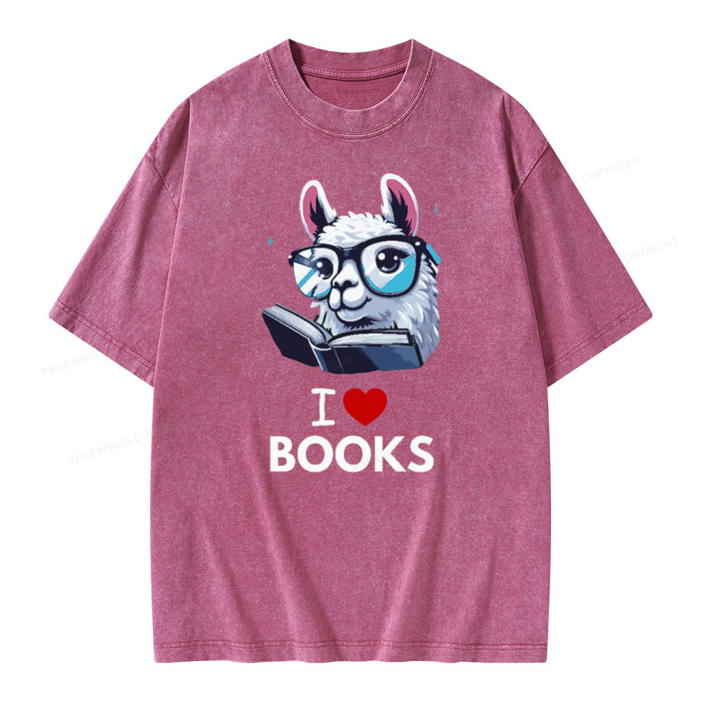 Pagewings  love Books Lama Reading Gift on Women’s Unisex Washed T-shirt