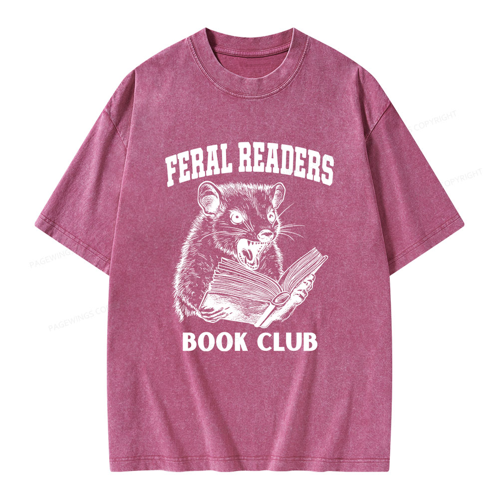 Pagewings Feral Readers Book Club Unisex Washed T-shirt