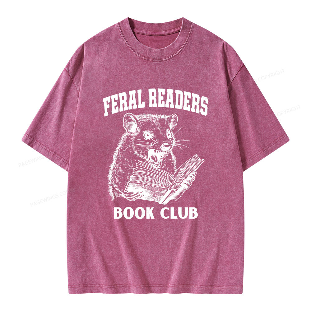 Pagewings Feral Readers Book Club Unisex Washed T-shirt