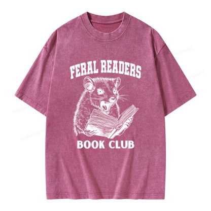 Pagewings Feral Readers Book Club Unisex Washed T-shirt