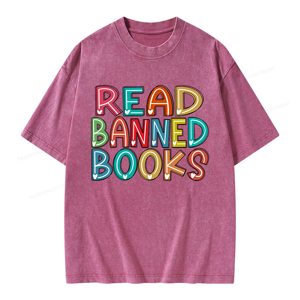 Pagewings Read Banned Books Unisex Washed T-shirt