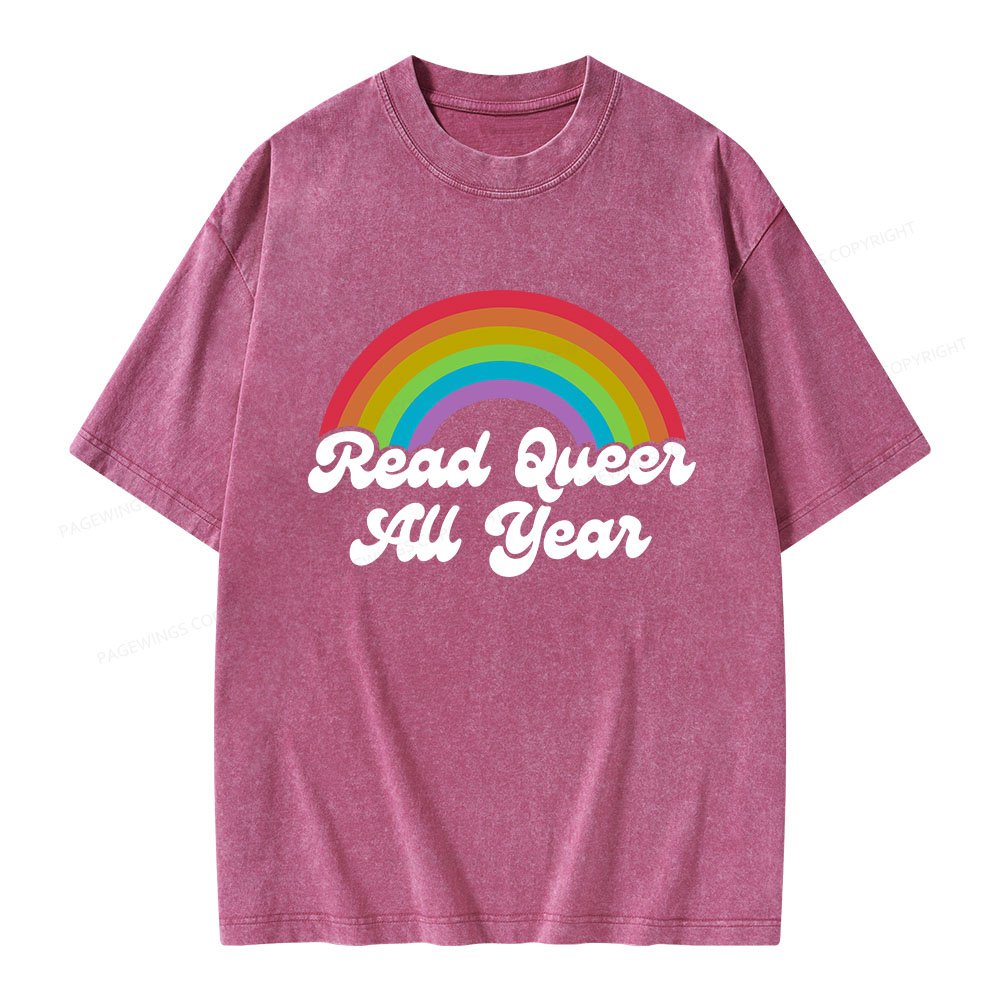 Pagewings Read Queer All Year Unisex Washed T-shirt