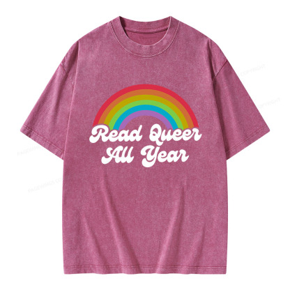 Pagewings Read Queer All Year Unisex Washed T-shirt
