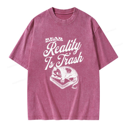 Pagewings Read Books Reality Is Trash Unisex Washed T-shirt