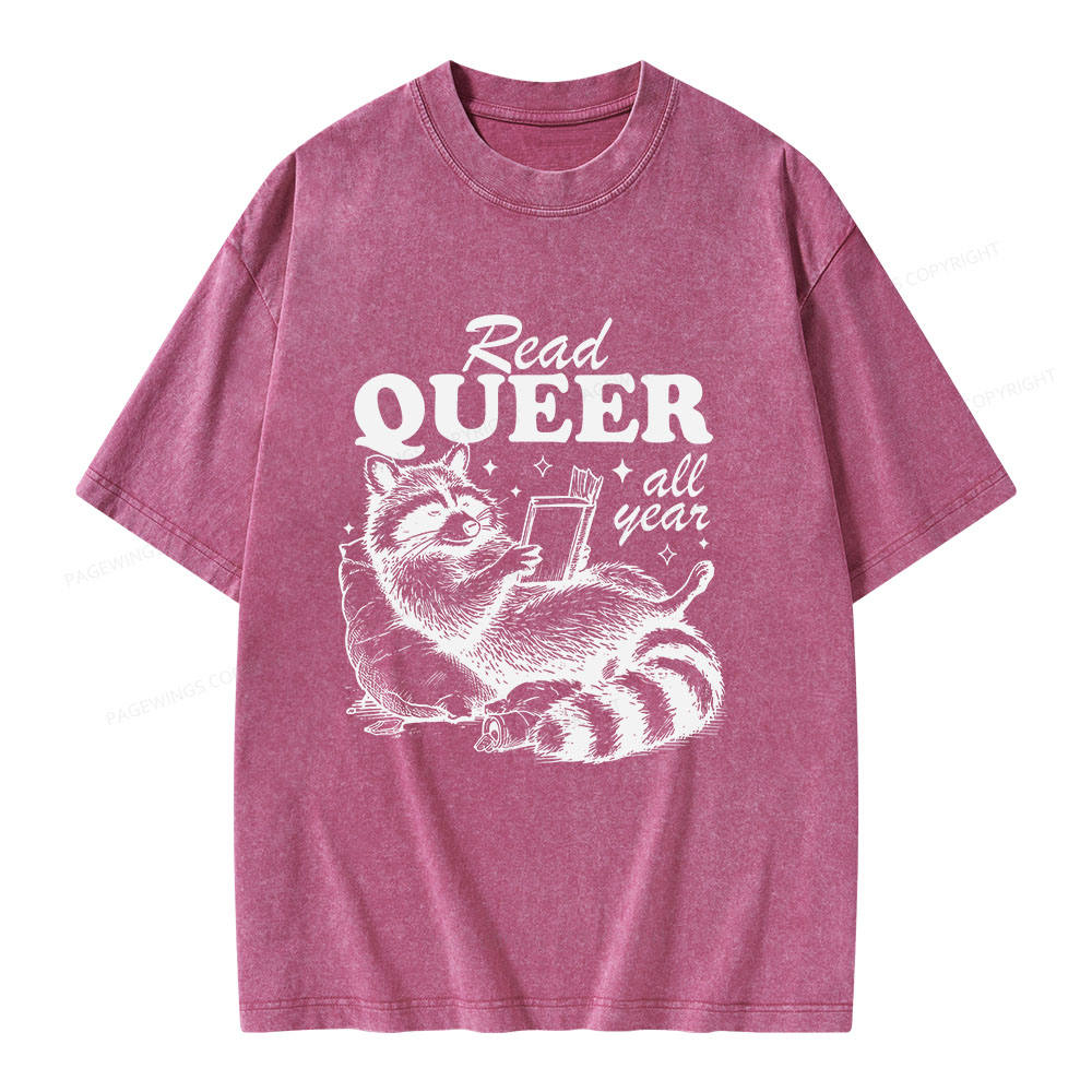 Pagewings Read Queer All Year Unisex Washed T-shirt