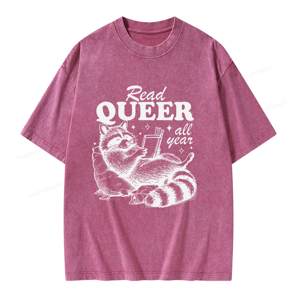 Pagewings Read Queer All Year Unisex Washed T-shirt