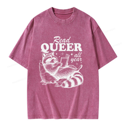 Pagewings Read Queer All Year Unisex Washed T-shirt